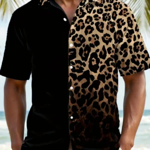 2026 Summer New Style Men’s Short-Sleeved Shirt with 3D Leopard Print Casual Fashionable Comfortable Soft Breathable